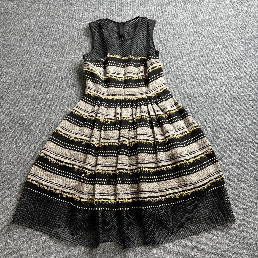 Anthropologie Tracy Reese Tribal‎ Stripe Black White Embroidered Women's Size 8